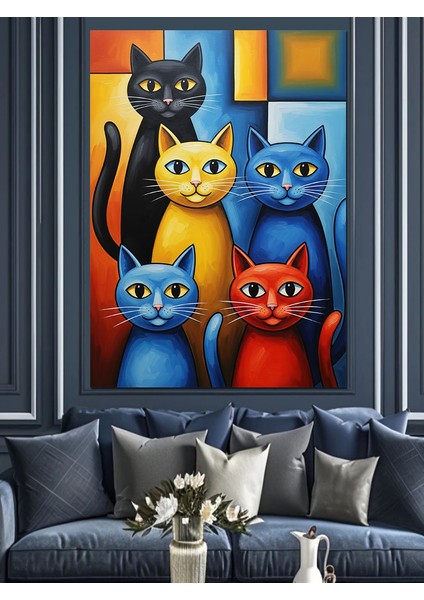 Renkli Kediler Pop Art Dekoratif Kanvas - Mdf Ahşap Tablo modelleri
