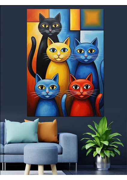 Renkli Kediler Pop Art Dekoratif Kanvas - Mdf Ahşap Tablo fırsatları