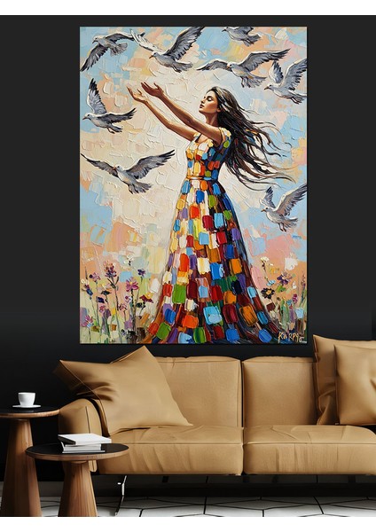 Kuşlarla Dans Eden Kadın Dekoratif Kanvas - Mdf Ahşap Tablo modelleri