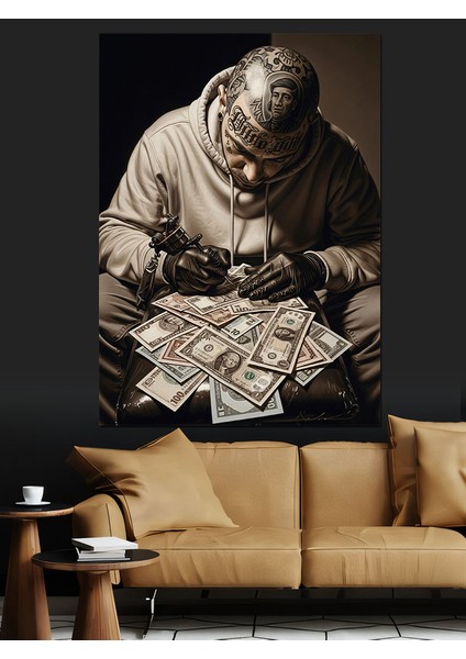 Kalpazan Adam ve Para Dekoratif Kanvas - Mdf Ahşap Tablo modelleri