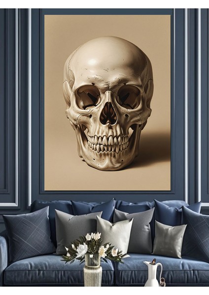 Beyaz Kurukafa Kafa Sanatı Dekoratif Kanvas - Mdf Ahşap Tablo