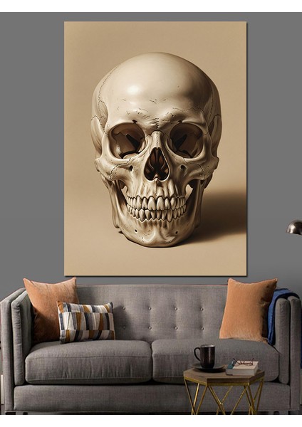 Beyaz Kurukafa Kafa Sanatı Dekoratif Kanvas - Mdf Ahşap Tablo fırsatları