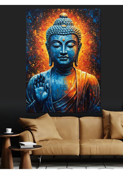 Turuncu Ateş Buda Sanatı Dekoratif Kanvas - Mdf Ahşap Tablo