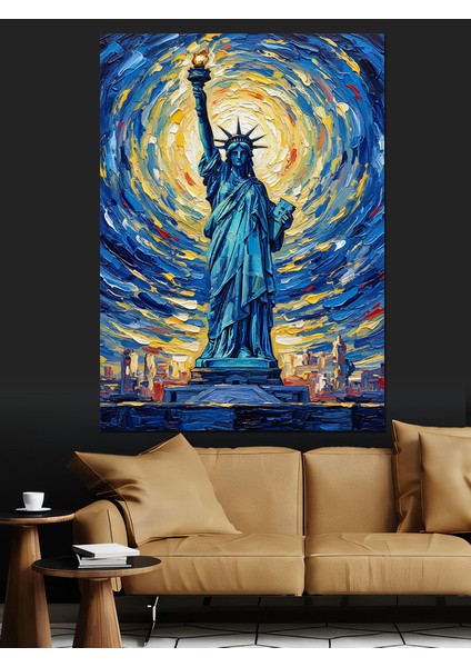 Yıldızlı Özgürlük Heykeli Sanatı Dekoratif Kanvas - Mdf Ahşap Tablo fiyatları