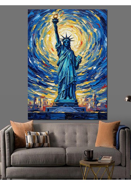Yıldızlı Özgürlük Heykeli Sanatı Dekoratif Kanvas - Mdf Ahşap Tablo modelleri