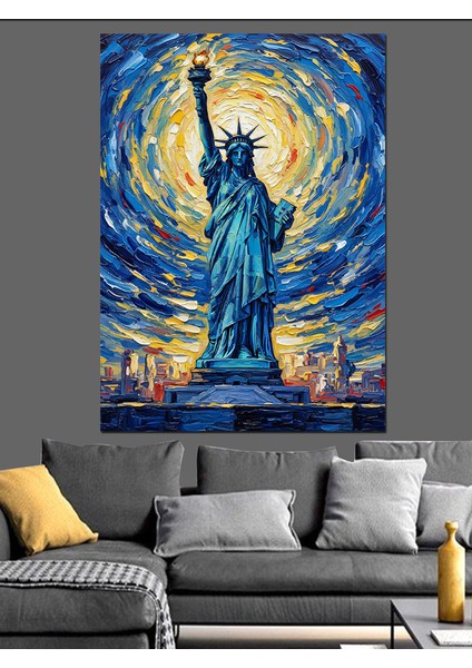 Yıldızlı Özgürlük Heykeli Sanatı Dekoratif Kanvas - Mdf Ahşap Tablo fırsatları