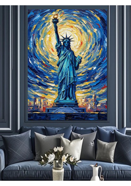 Yıldızlı Özgürlük Heykeli Sanatı Dekoratif Kanvas - Mdf Ahşap Tablo indirimleri