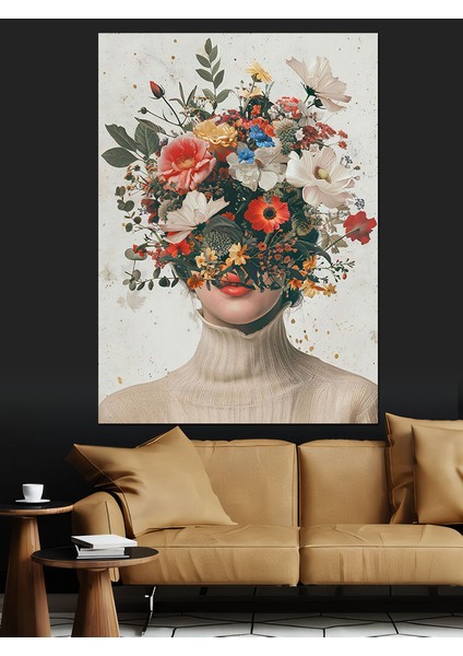 Çiçek Taçlı Kadın Portresi Dekoratif Kanvas - Mdf Ahşap Tablo