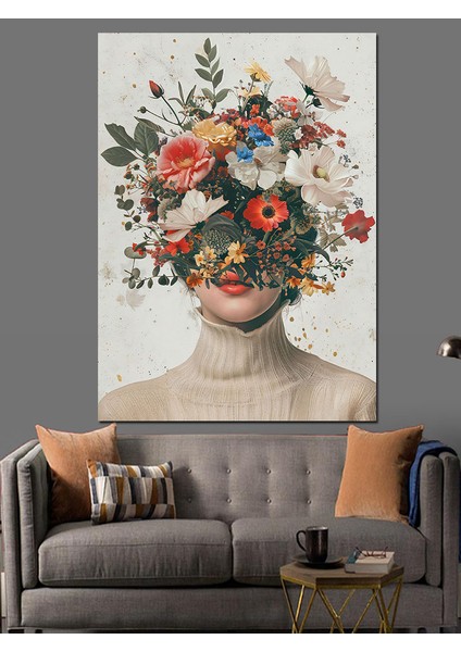 Çiçek Taçlı Kadın Portresi Dekoratif Kanvas - Mdf Ahşap Tablo fiyatları