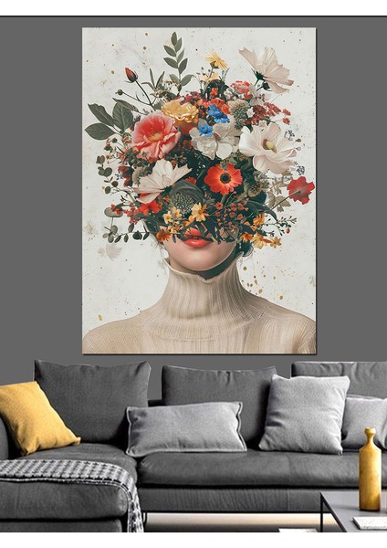 Çiçek Taçlı Kadın Portresi Dekoratif Kanvas - Mdf Ahşap Tablo modelleri