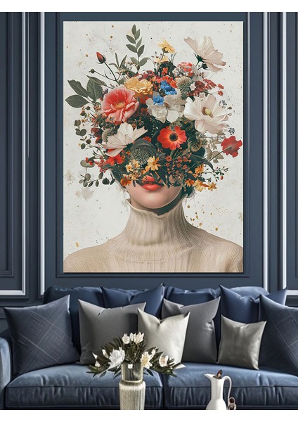 Çiçek Taçlı Kadın Portresi Dekoratif Kanvas - Mdf Ahşap Tablo fırsatları