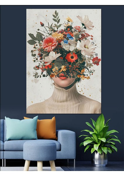 Çiçek Taçlı Kadın Portresi Dekoratif Kanvas - Mdf Ahşap Tablo indirimleri