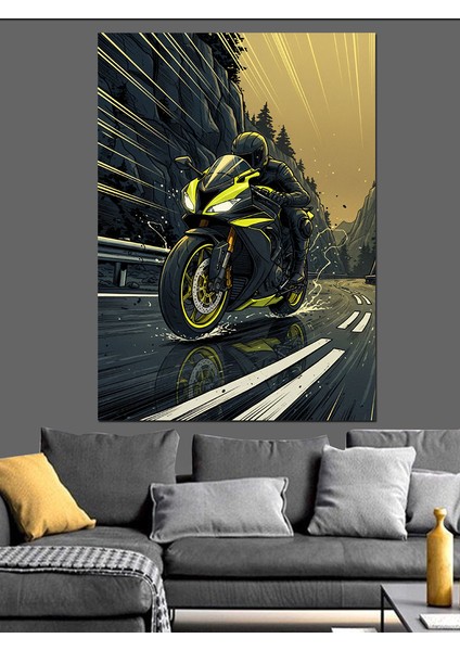 Motorsiklet Yarışçısı Hız Tutkusu Dekoratif Kanvas - Mdf Ahşap Tablo