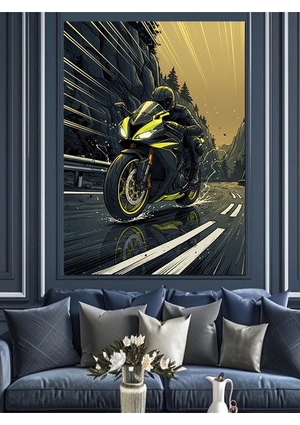 Motorsiklet Yarışçısı Hız Tutkusu Dekoratif Kanvas - Mdf Ahşap Tablo fiyatları