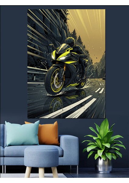 Motorsiklet Yarışçısı Hız Tutkusu Dekoratif Kanvas - Mdf Ahşap Tablo modelleri