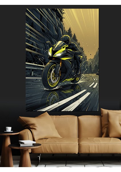 Motorsiklet Yarışçısı Hız Tutkusu Dekoratif Kanvas - Mdf Ahşap Tablo fırsatları