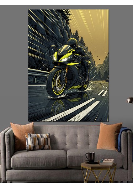 Motorsiklet Yarışçısı Hız Tutkusu Dekoratif Kanvas - Mdf Ahşap Tablo indirimleri