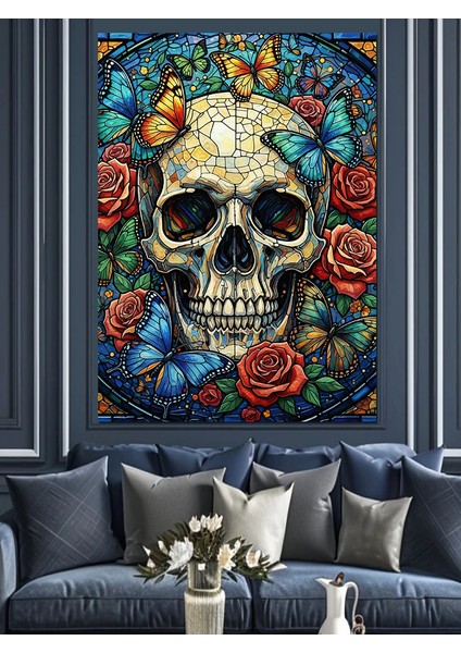 Çiçekli Kurukafa Sanat Eseri Dekoratif Kanvas - Mdf Ahşap Tablo modelleri