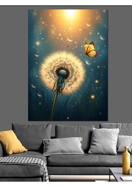 Karahindiba Çiçeği Çocuk Silüeti Dekoratif Kanvas - Mdf Ahşap Tablo