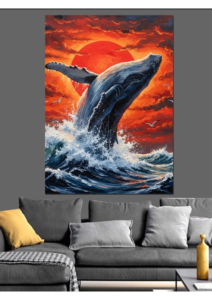 Mavi Balina ve Okyanus Dekoratif Kanvas - Mdf Ahşap Tablo