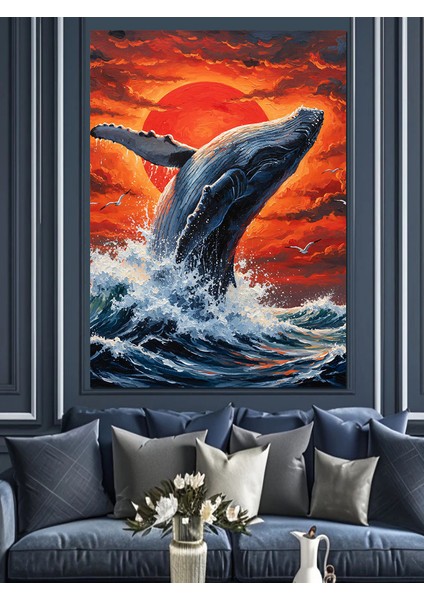 Mavi Balina ve Okyanus Dekoratif Kanvas - Mdf Ahşap Tablo fiyatları