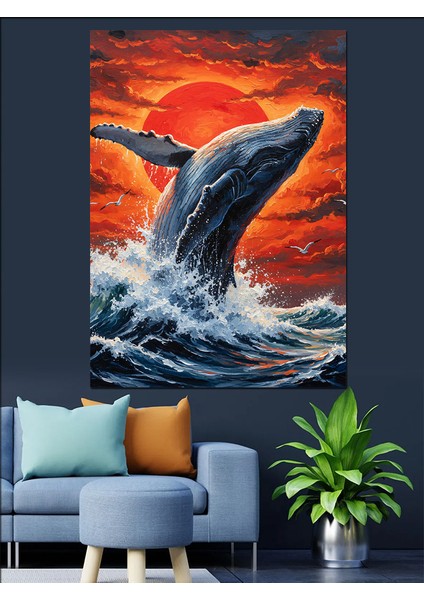 Mavi Balina ve Okyanus Dekoratif Kanvas - Mdf Ahşap Tablo modelleri