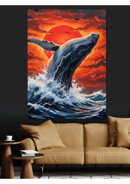 Mavi Balina ve Okyanus Dekoratif Kanvas - Mdf Ahşap Tablo fırsatları