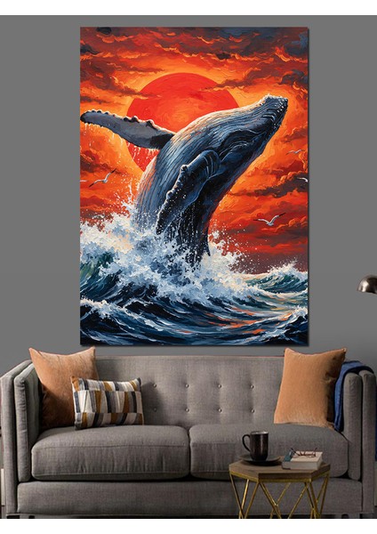 Mavi Balina ve Okyanus Dekoratif Kanvas - Mdf Ahşap Tablo indirimleri