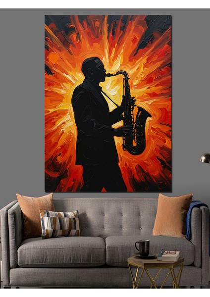 Saksofon Çalan Müzisyen Silüeti Dekoratif Kanvas - Mdf Ahşap Tablo