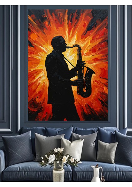 Saksofon Çalan Müzisyen Silüeti Dekoratif Kanvas - Mdf Ahşap Tablo modelleri