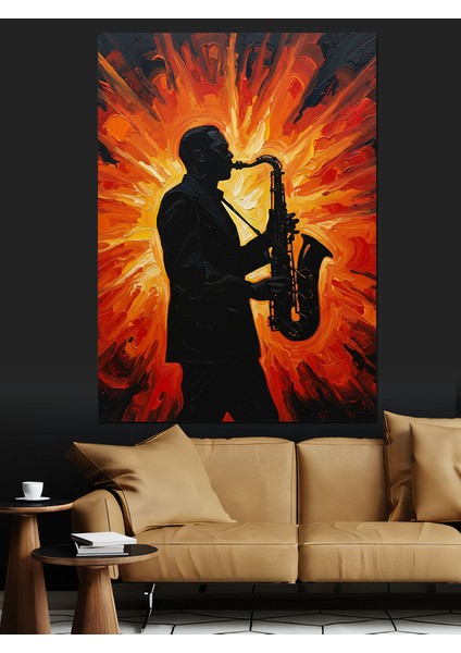 Saksofon Çalan Müzisyen Silüeti Dekoratif Kanvas - Mdf Ahşap Tablo indirimleri