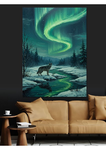 Kuzey Işıkları Kış Manzarası Dekoratif Kanvas - Mdf Ahşap Tablo fiyatları