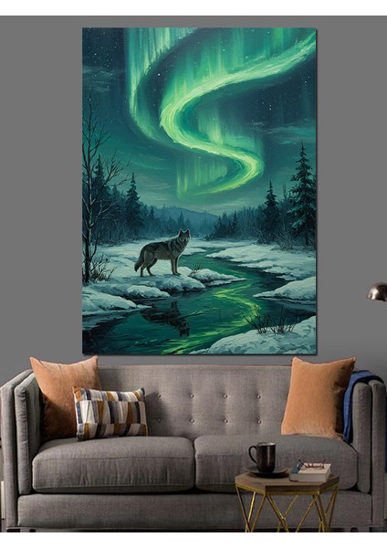 Kuzey Işıkları Kış Manzarası Dekoratif Kanvas - Mdf Ahşap Tablo modelleri