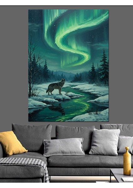 Kuzey Işıkları Kış Manzarası Dekoratif Kanvas - Mdf Ahşap Tablo fırsatları