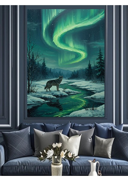 Kuzey Işıkları Kış Manzarası Dekoratif Kanvas - Mdf Ahşap Tablo indirimleri