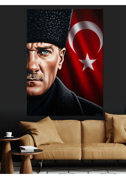 Kırmızı Türk Bayrağı Atatürk Dekoratif Kanvas - Mdf Ahşap Tablo