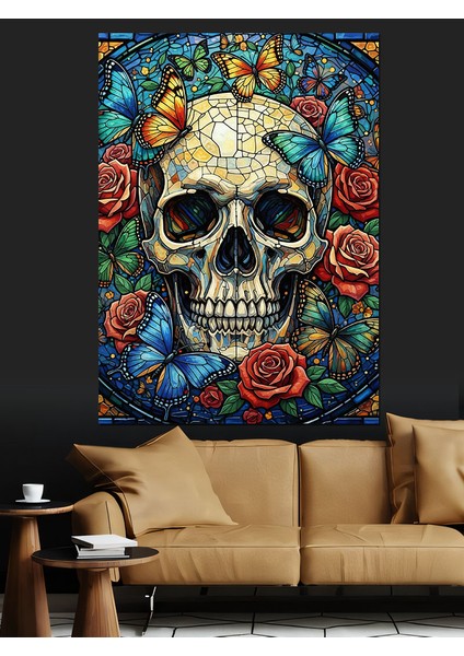 Çiçekli Kurukafa Sanat Eseri Dekoratif Kanvas - Mdf Ahşap Tablo indirimleri