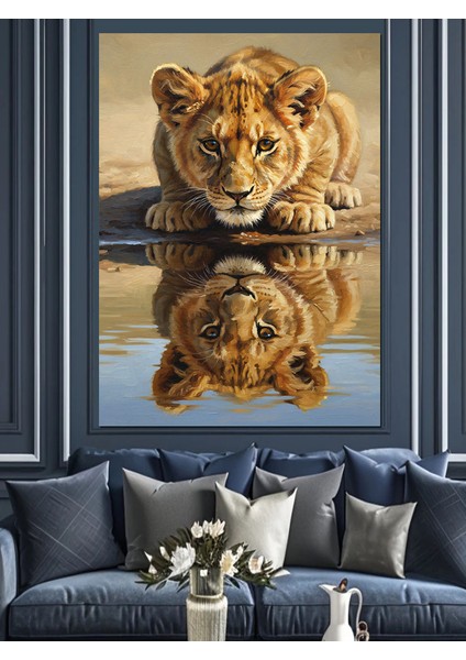 Aslan Yansıması Su Manzarası Dekoratif Kanvas - Mdf Ahşap Tablo fiyatları
