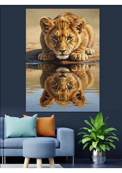 Aslan Yansıması Su Manzarası Dekoratif Kanvas - Mdf Ahşap Tablo modelleri