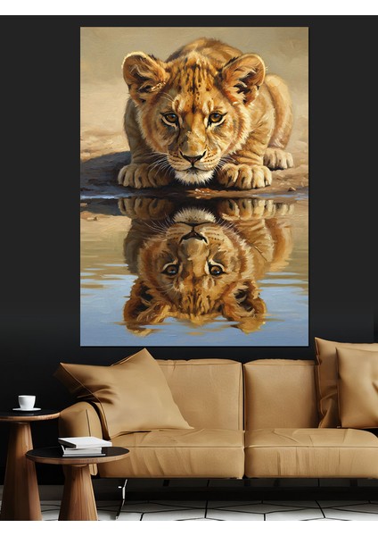 Aslan Yansıması Su Manzarası Dekoratif Kanvas - Mdf Ahşap Tablo fırsatları