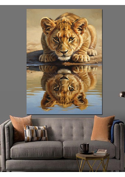 Aslan Yansıması Su Manzarası Dekoratif Kanvas - Mdf Ahşap Tablo indirimleri