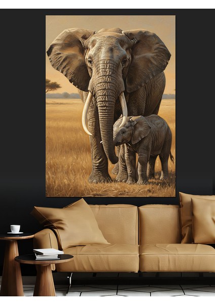 Büyük Fil Yavrusu Manzarası Dekoratif Kanvas - Mdf Ahşap Tablo modelleri