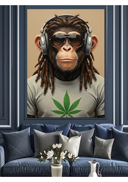 Kapüşonlu Şempanze Hayvan Dekoratif Kanvas - Mdf Ahşap Tablo