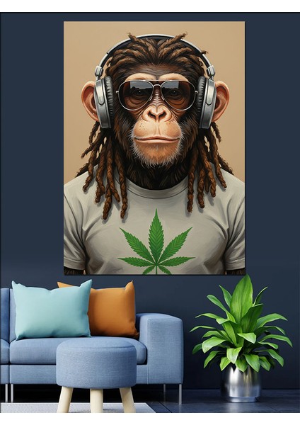 Kapüşonlu Şempanze Hayvan Dekoratif Kanvas - Mdf Ahşap Tablo fiyatları