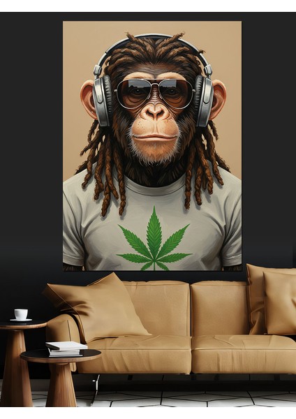 Kapüşonlu Şempanze Hayvan Dekoratif Kanvas - Mdf Ahşap Tablo modelleri