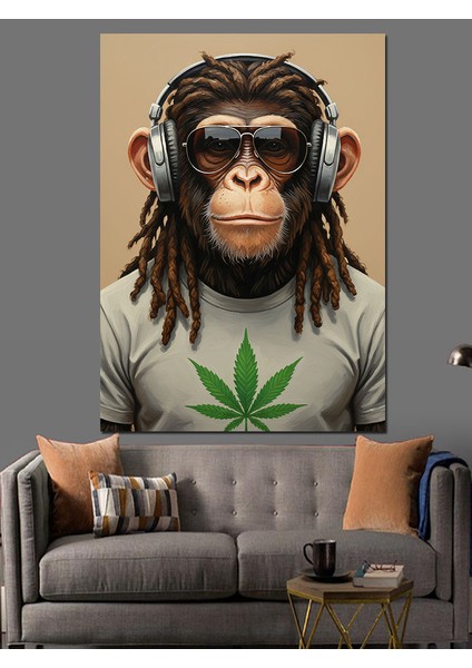 Kapüşonlu Şempanze Hayvan Dekoratif Kanvas - Mdf Ahşap Tablo fırsatları