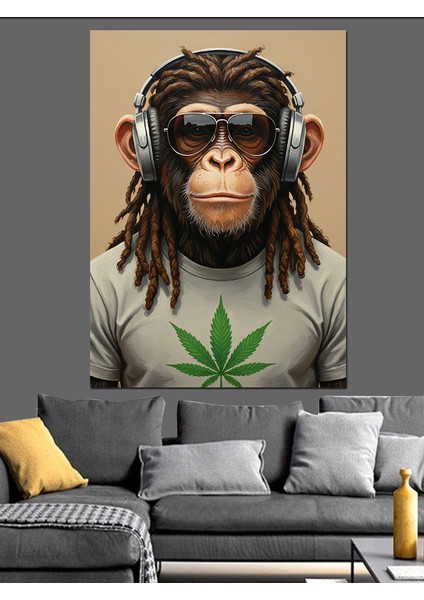 Kapüşonlu Şempanze Hayvan Dekoratif Kanvas - Mdf Ahşap Tablo indirimleri