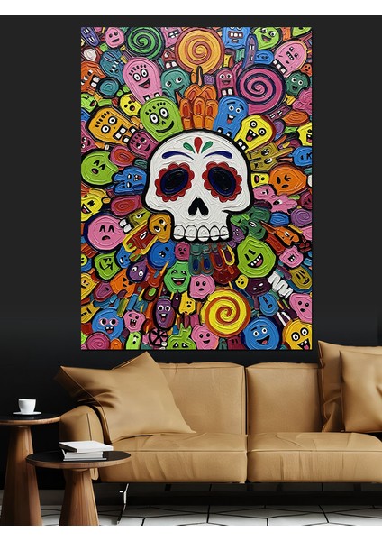 Renkli Kurukafa Pop Art Dekoratif Kanvas - Mdf Ahşap Tablo fırsatları