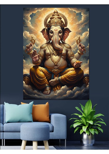 Fil Başı Tanrı Figürü Dekoratif Kanvas - Mdf Ahşap Tablo