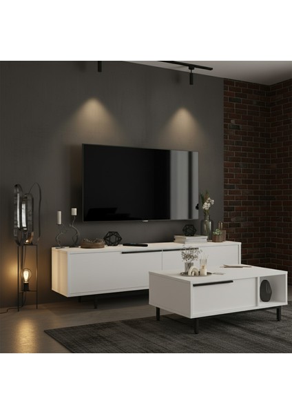 Bohem Tv Ünitesi Orta Sehpa 2'li Set Beyaz BOH19-W